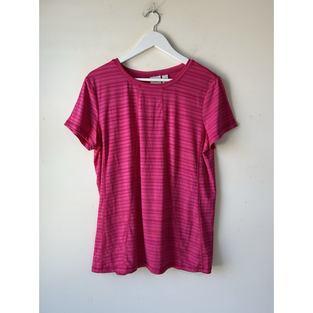 Weekends by Chico’s 2 Pink Striped Athletic Stretch Top Shirt Athleisure Comfy